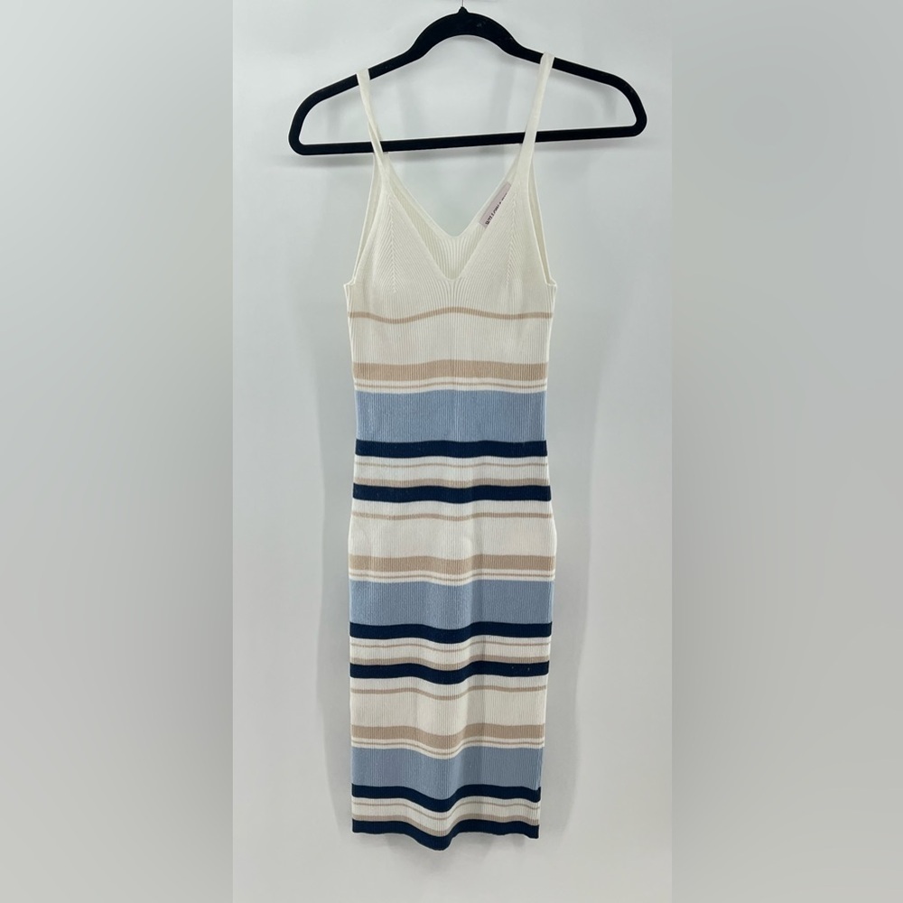 Willow & Wind blue tan and white striped bodycon strappy midi dress m medium